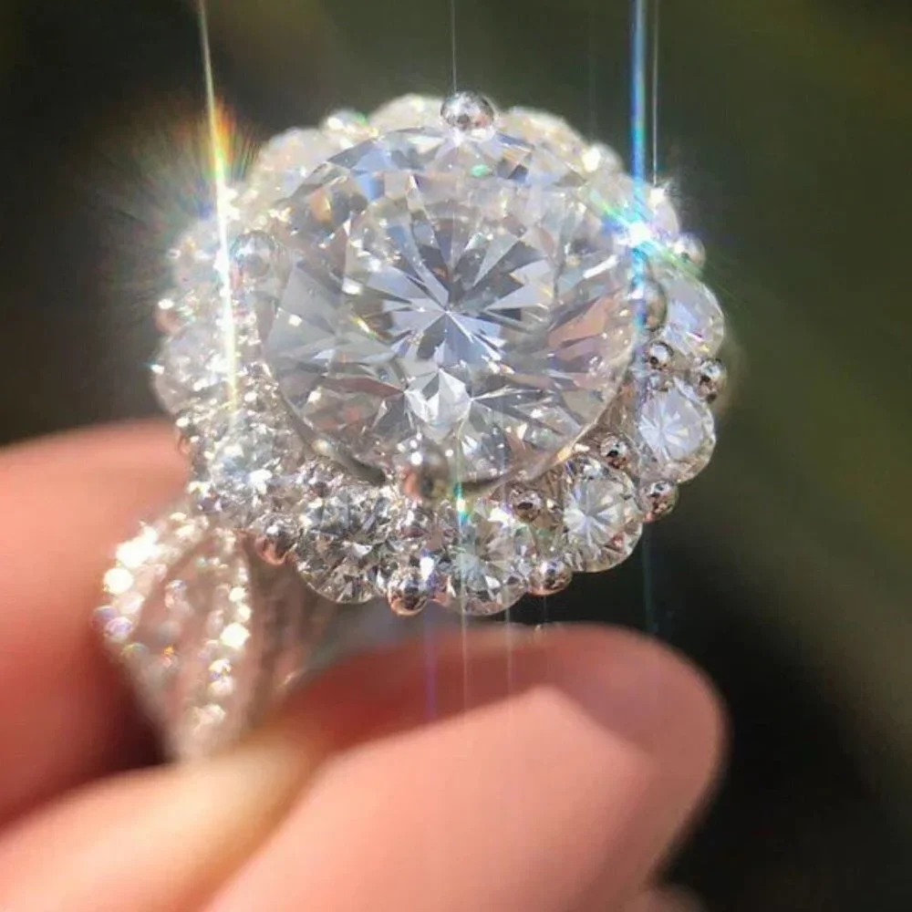 😍Super Large Flower Zircon Wedding Silver Plated Dainty Ring for Woman, L154